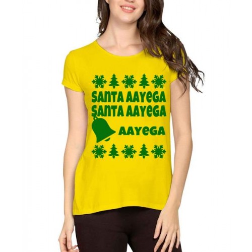 Women's Cotton Biowash Graphic Printed Half Sleeve T-Shirt - Santa Ayega Santa Ayega