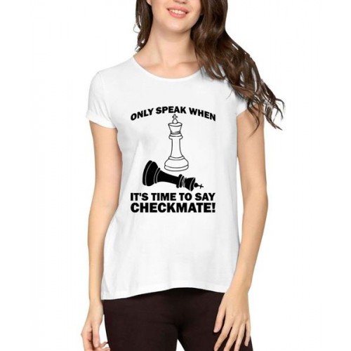 Women's Cotton Biowash Graphic Printed Half Sleeve T-Shirt - Say Checkmate