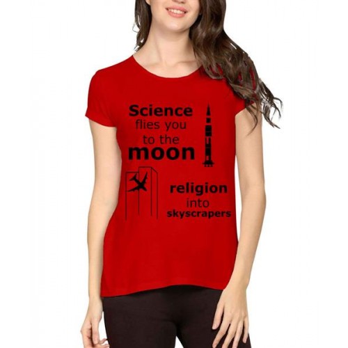 Women's Cotton Biowash Graphic Printed Half Sleeve T-Shirt - Science Moon