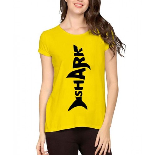 Women's Cotton Biowash Graphic Printed Half Sleeve T-Shirt - Shark Calligraphy
