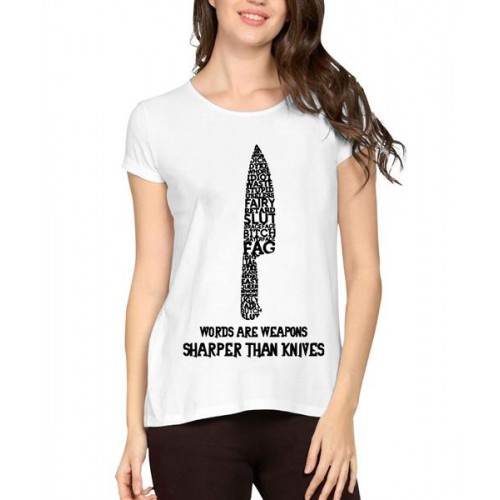 Women's Cotton Biowash Graphic Printed Half Sleeve T-Shirt - Sharper Than Knives