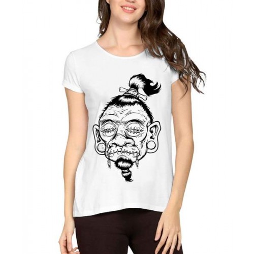 Women's Cotton Biowash Graphic Printed Half Sleeve T-Shirt - Shrunken Head