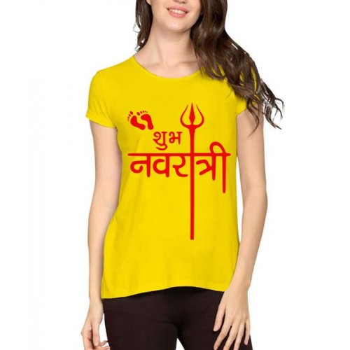 Women's Cotton Biowash Graphic Printed Half Sleeve T-Shirt - Shubh Navratra