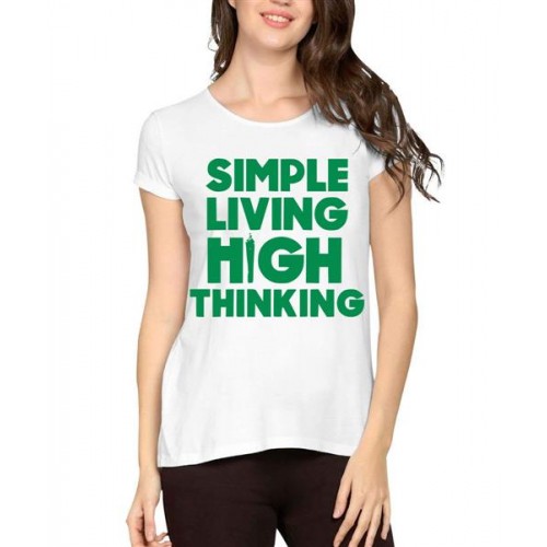 Women's Cotton Biowash Graphic Printed Half Sleeve T-Shirt - Simple Living High Thinking