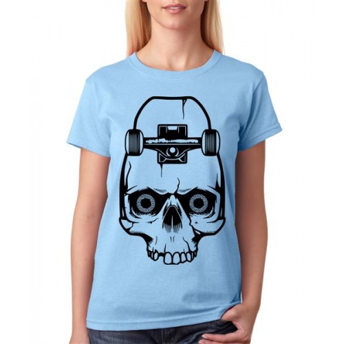 Women's Cotton Biowash Graphic Printed Half Sleeve T-Shirt - Skateboard Skull