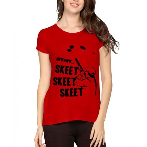 Women's Cotton Biowash Graphic Printed Half Sleeve T-Shirt - Skeet Skeet