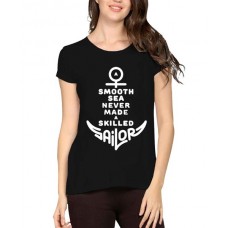 Women's Cotton Biowash Graphic Printed Half Sleeve T-Shirt - Skilled Sailor