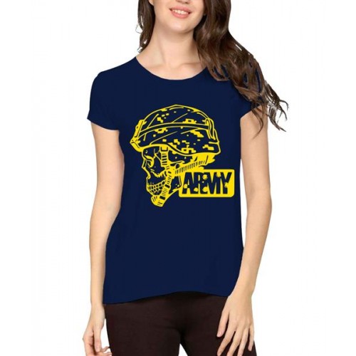 Women's Cotton Biowash Graphic Printed Half Sleeve T-Shirt - Skull Army