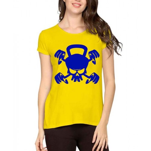 Kettlebell Skull And Barbell Crossbones Workout Graphic Printed T-shirt
