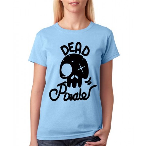 Women's Cotton Biowash Graphic Printed Half Sleeve T-Shirt - Skull Pirate Skeleton