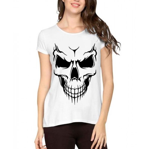 Women's Cotton Biowash Graphic Printed Half Sleeve T-Shirt - Skull Silhouette