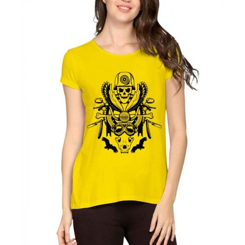 Women's Cotton Biowash Graphic Printed Half Sleeve T-Shirt - Skull Speed Style