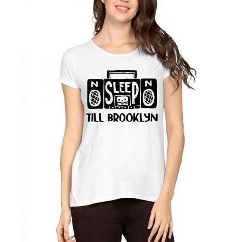 Women's Cotton Biowash Graphic Printed Half Sleeve T-Shirt - Sleep Till Brooklyn