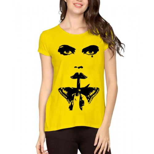 Women's Cotton Biowash Graphic Printed Half Sleeve T-Shirt - Smoky Eye Butterfly Girl