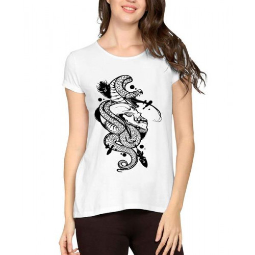 Women's Cotton Biowash Graphic Printed Half Sleeve T-Shirt - Snake Arrow Skull