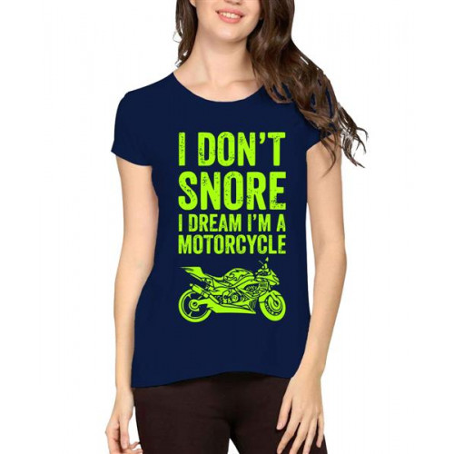 Women's Cotton Biowash Graphic Printed Half Sleeve T-Shirt - Snore Motorcycle