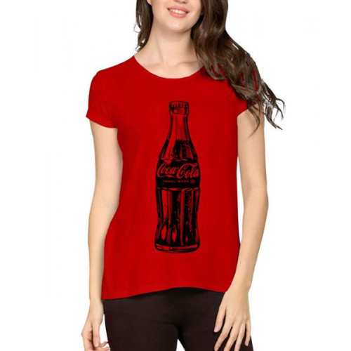 Women's Cotton Biowash Graphic Printed Half Sleeve T-Shirt - Soft Drink Bottle
