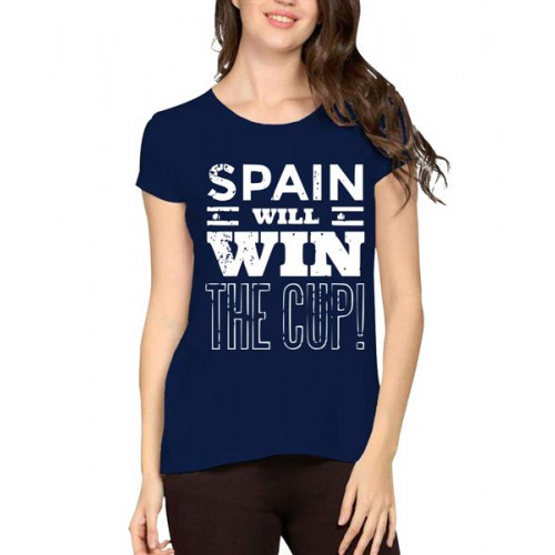 Women's Cotton Biowash Graphic Printed Half Sleeve T-Shirt - Spain Will Win