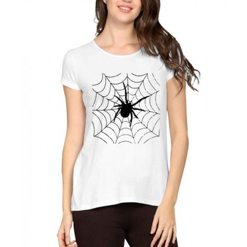 Women's Cotton Biowash Graphic Printed Half Sleeve T-Shirt - Spider 