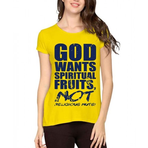 Women's Cotton Biowash Graphic Printed Half Sleeve T-Shirt - Spiritual Fruits