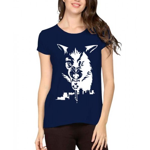 Women's Cotton Biowash Graphic Printed Half Sleeve T-Shirt - Stark Wolf 