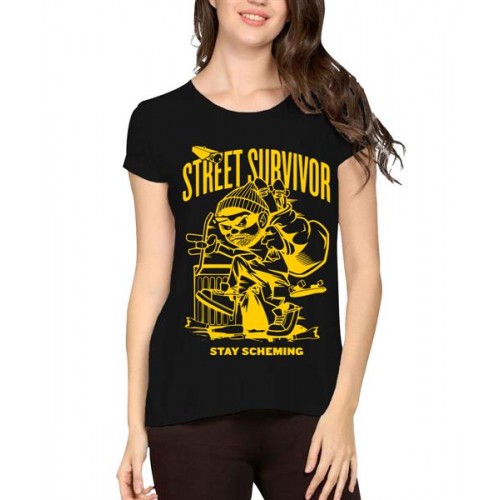 Women's Cotton Biowash Graphic Printed Half Sleeve T-Shirt - Street Survivor