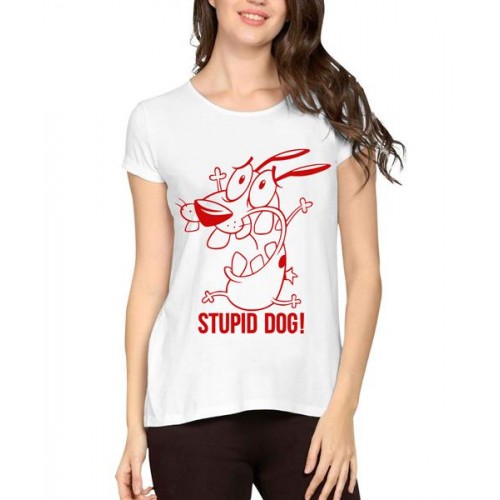 Women's Cotton Biowash Graphic Printed Half Sleeve T-Shirt - Stupid Dog