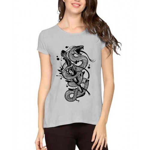 Women's Cotton Biowash Graphic Printed Half Sleeve T-Shirt - Sword Snake