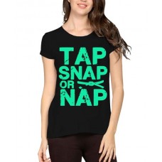 Women's Cotton Biowash Graphic Printed Half Sleeve T-Shirt - Tap Snap Nap