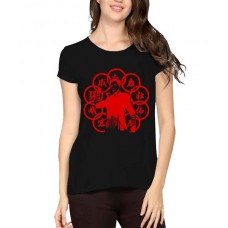 Women's Cotton Biowash Graphic Printed Half Sleeve T-Shirt - Tea Ring Kung Fu