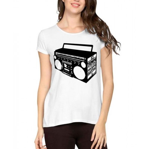 Women's Cotton Biowash Graphic Printed Half Sleeve T-Shirt - Temp Music