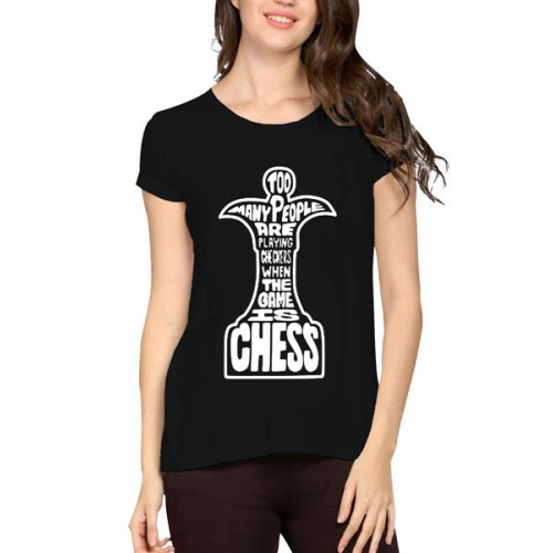 Women's Cotton Biowash Graphic Printed Half Sleeve T-Shirt - The Game Is Chess