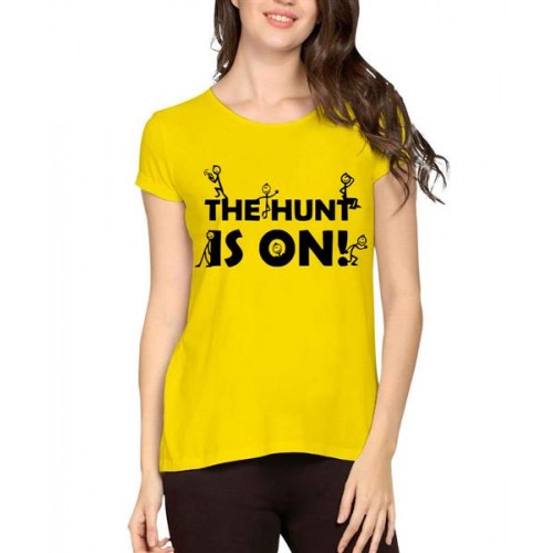 Women's Cotton Biowash Graphic Printed Half Sleeve T-Shirt - The Hunt Is On