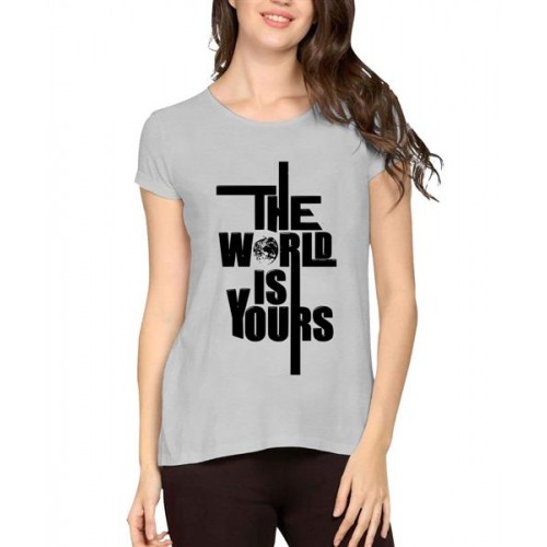 Women's Cotton Biowash Graphic Printed Half Sleeve T-Shirt - The World Is Yours