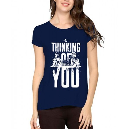 Women's Cotton Biowash Graphic Printed Half Sleeve T-Shirt - Thinking Of You