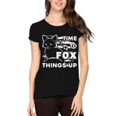 Women's Cotton Biowash Graphic Printed Half Sleeve T-Shirt - Time To Fox