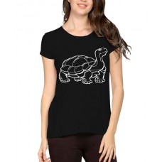 Women's Cotton Biowash Graphic Printed Half Sleeve T-Shirt - Tortoise 