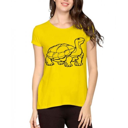 Women's Cotton Biowash Graphic Printed Half Sleeve T-Shirt - Tortoise 