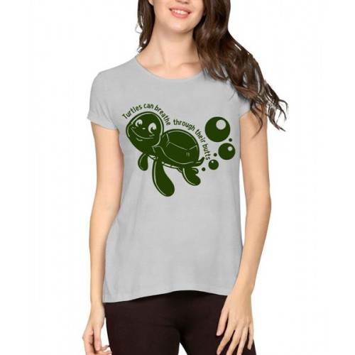 Women's Cotton Biowash Graphic Printed Half Sleeve T-Shirt - Turtle Breath Through Butts