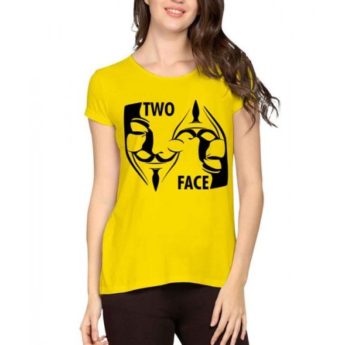 Women's Cotton Biowash Graphic Printed Half Sleeve T-Shirt - Two Face