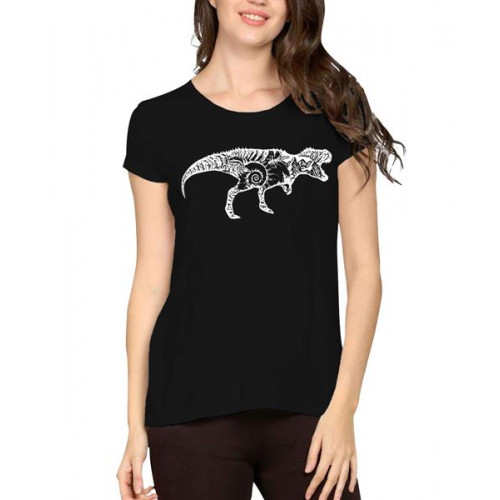 Women's Cotton Biowash Graphic Printed Half Sleeve T-Shirt - Tyrannosaurus