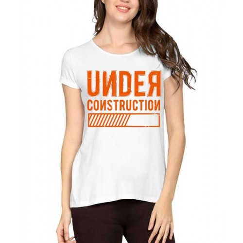 Women's Cotton Biowash Graphic Printed Half Sleeve T-Shirt - Under Construction