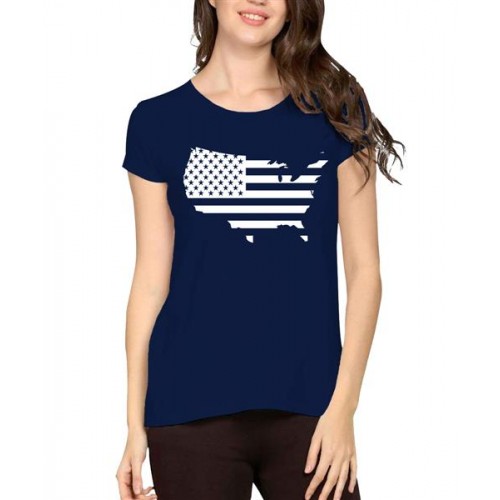 Women's Cotton Biowash Graphic Printed Half Sleeve T-Shirt - Us Flag