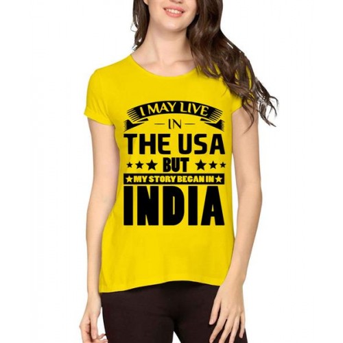 Women's Cotton Biowash Graphic Printed Half Sleeve T-Shirt - Usa India