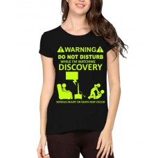Women's Cotton Biowash Graphic Printed Half Sleeve T-Shirt - Warning Dnd Discovery