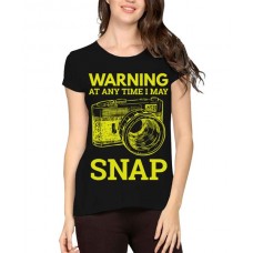 Women's Cotton Biowash Graphic Printed Half Sleeve T-Shirt - Warning Snap