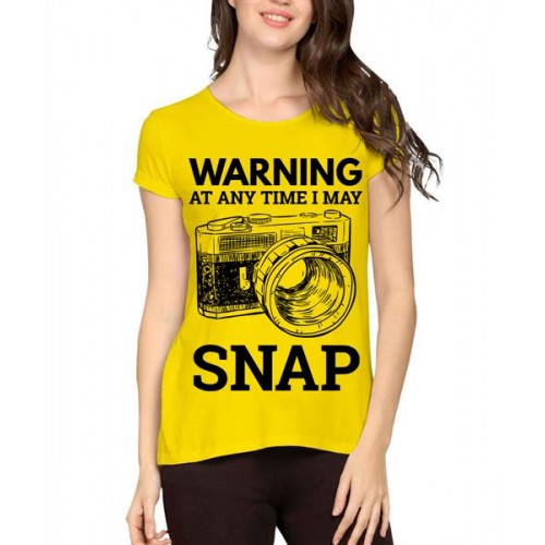 Women's Cotton Biowash Graphic Printed Half Sleeve T-Shirt - Warning Snap