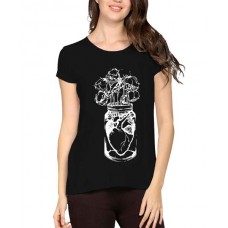 Women's Cotton Biowash Graphic Printed Half Sleeve T-Shirt - We Heart Flower