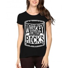 Women's Cotton Biowash Graphic Printed Half Sleeve T-Shirt - Whiskey On The Rocks