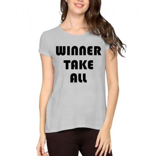 Women's Cotton Biowash Graphic Printed Half Sleeve T-Shirt - Winner Take All